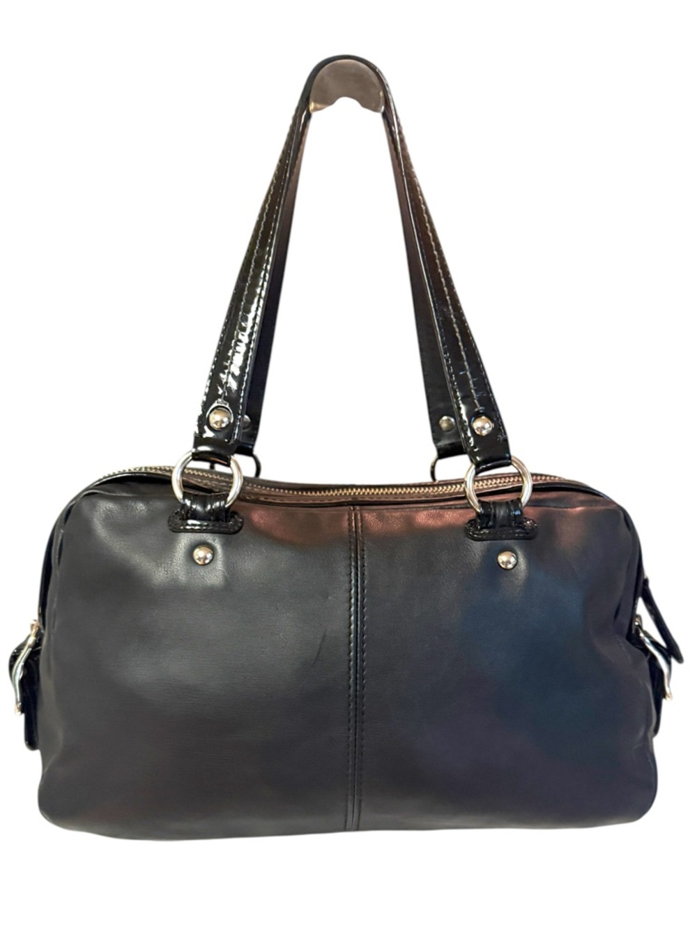 Coach Bonnie Vintage 2008 Black Leather Dual Zip Satchel Carryall Bag #13382. - Picture 2 of 9